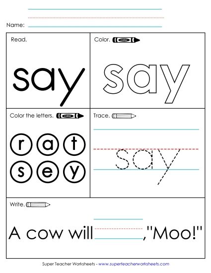 Worksheet 1: Say (Printable PDF Worksheet)