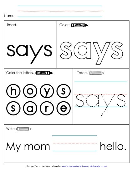 Worksheet 1: Says (Printable PDF Worksheet)