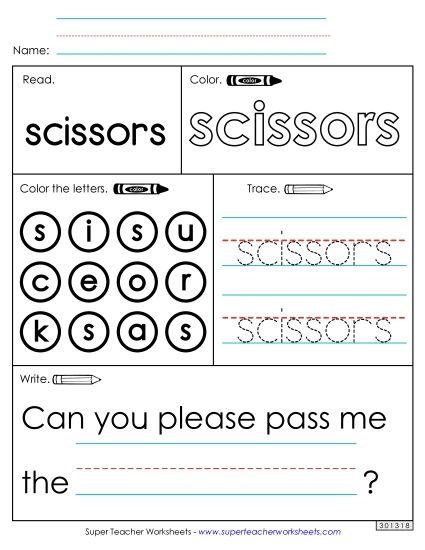 Worksheet 1: Scissors (Printable PDF Worksheet)