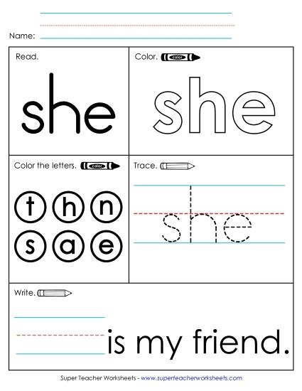Worksheet 1: She (Printable PDF Worksheet)