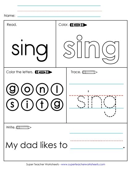 Worksheet 1: Sing (Printable PDF Worksheet)