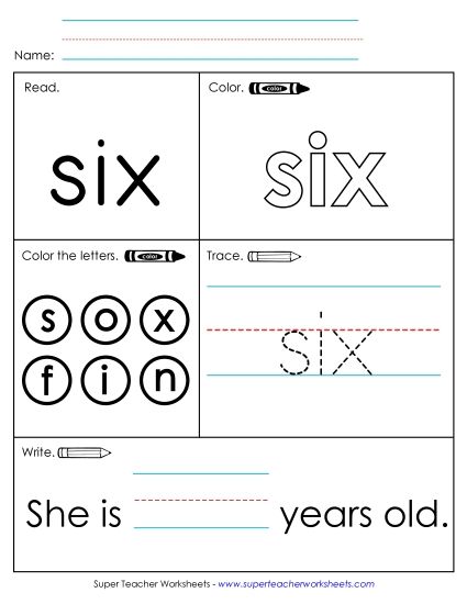 Worksheet 1: Six (Printable PDF Worksheet)