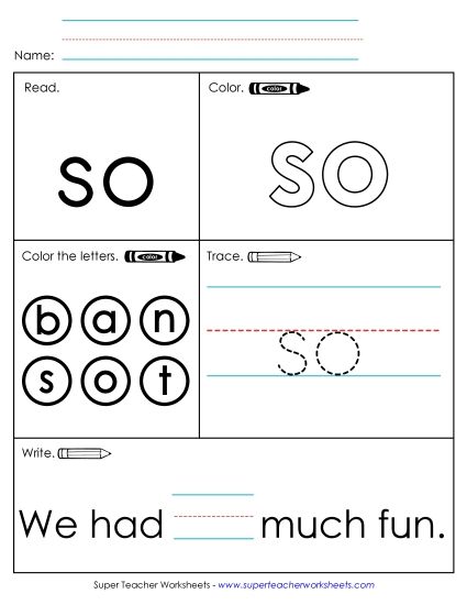Worksheet 1: So (Printable PDF Worksheet)