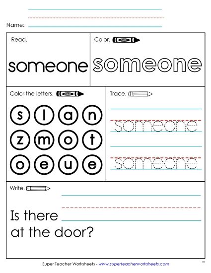Worksheet 1: Someone (Printable PDF Worksheet)