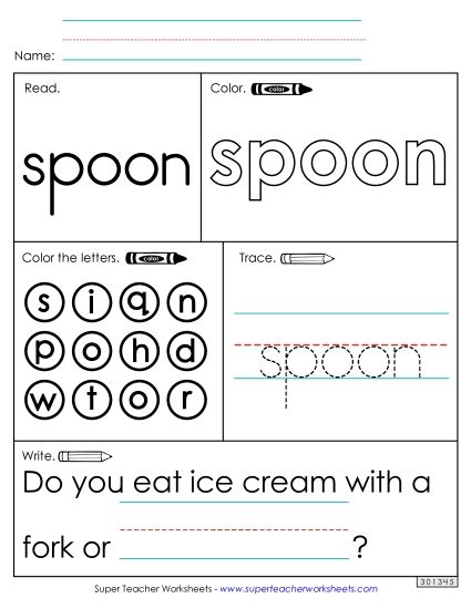 Worksheet 1: Spoon (Printable PDF Worksheet)