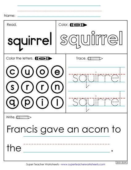 Worksheet 1: Squirrel (Printable PDF Worksheet)