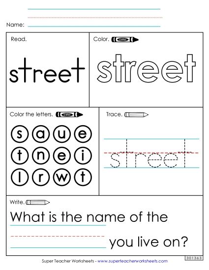 Worksheet 1: Street (Printable PDF Worksheet)