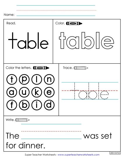 Worksheet 1: Table (Printable PDF Worksheet)