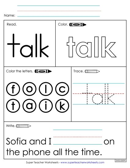 Worksheet 1: Talk (Printable PDF Worksheet)