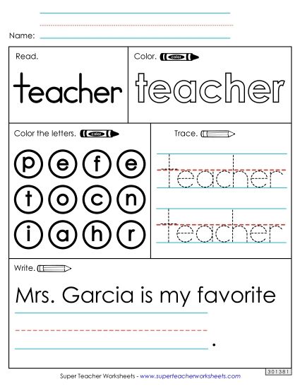 Worksheet 1: Teacher (Printable PDF Worksheet)