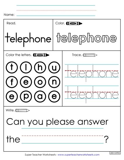 Worksheet 1: Telephone (Printable PDF Worksheet)
