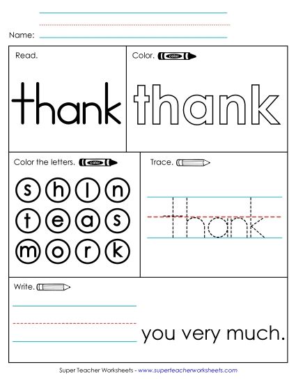 Worksheet 1: Thank (Printable PDF Worksheet)