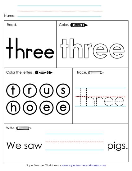 Worksheet 1: Three (Printable PDF Worksheet)