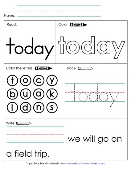 Worksheet 1: Today (Printable PDF Worksheet)