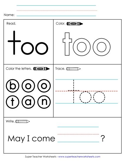 Worksheet 1: Too (Printable PDF Worksheet)