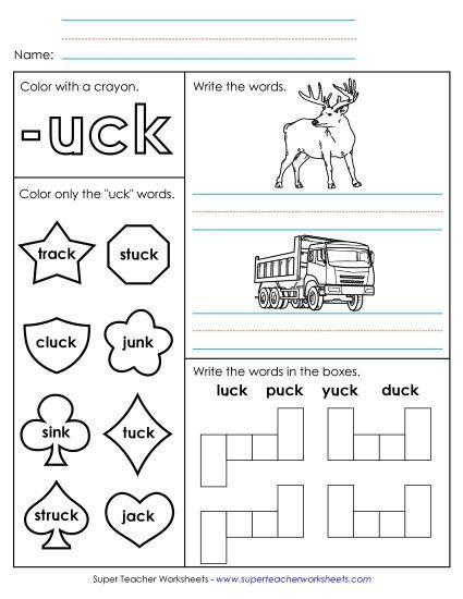 Worksheets - Worksheet 1 (-uck Words) (Printable PDF Worksheet)