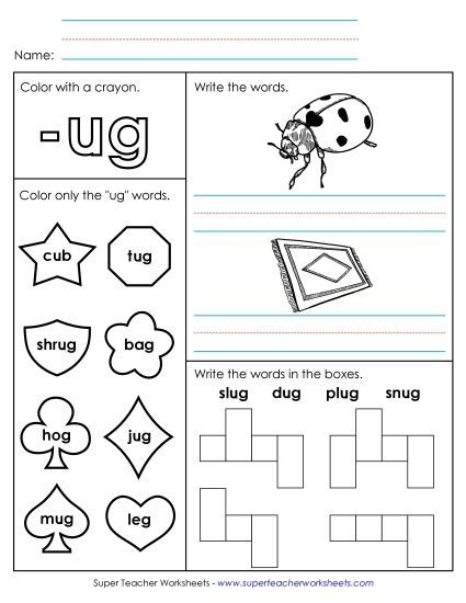 Worksheets - Worksheet 1 (-ug Words) (Printable PDF Worksheet)