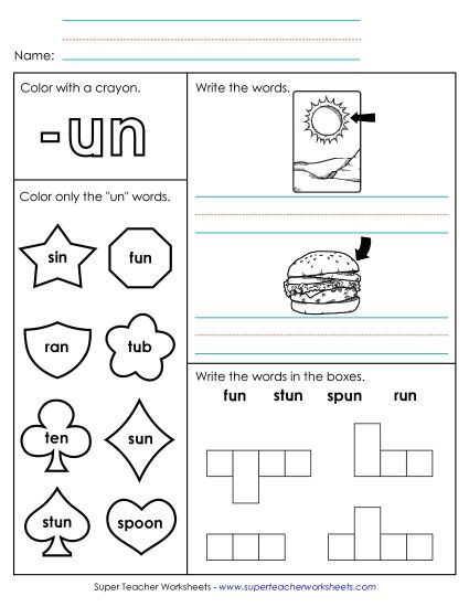 Worksheets - Worksheet 1 (-un Words) (Printable PDF Worksheet)