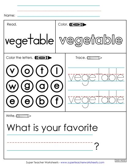 Worksheet 1: Vegetable (Printable PDF Worksheet)