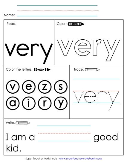 Worksheet 1: Very (Printable PDF Worksheet)