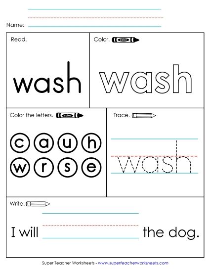 Worksheet 1: Wash (Printable PDF Worksheet)