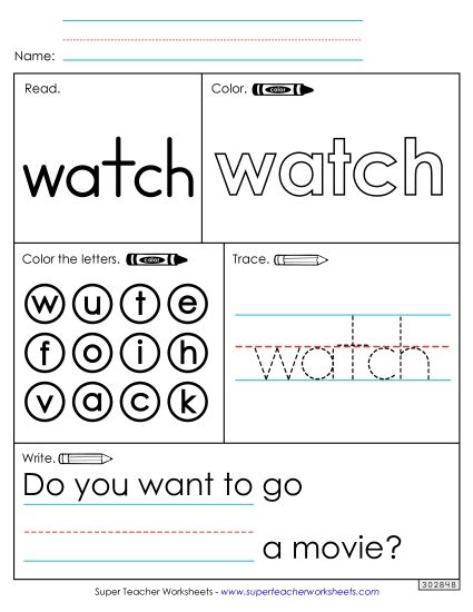 Worksheet 1: Watch (Printable PDF Worksheet)