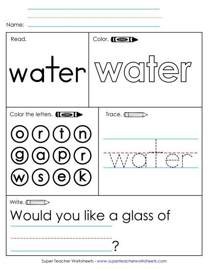 Worksheet 1: Water (Printable PDF Worksheet)