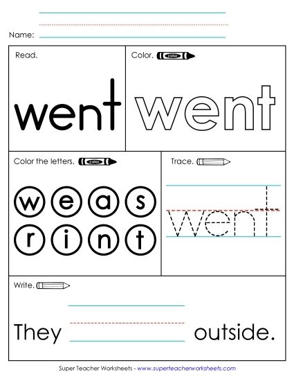 Worksheet 1: Went (Printable PDF Worksheet)