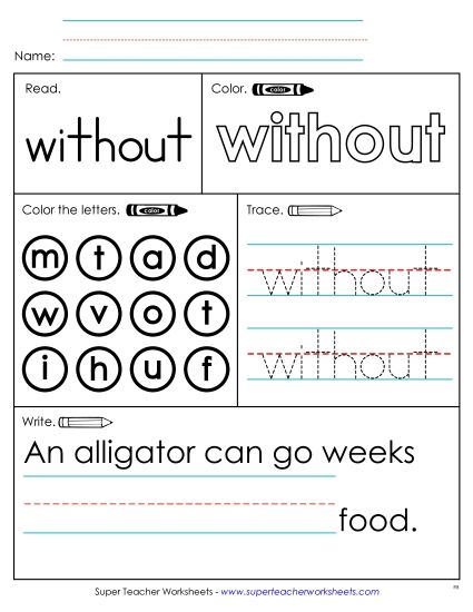 Worksheet 1: Without (Printable PDF Worksheet)