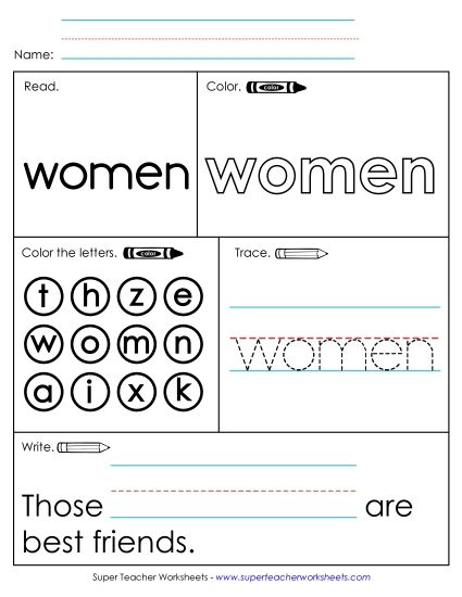 Worksheet 1: Women (Printable PDF Worksheet)