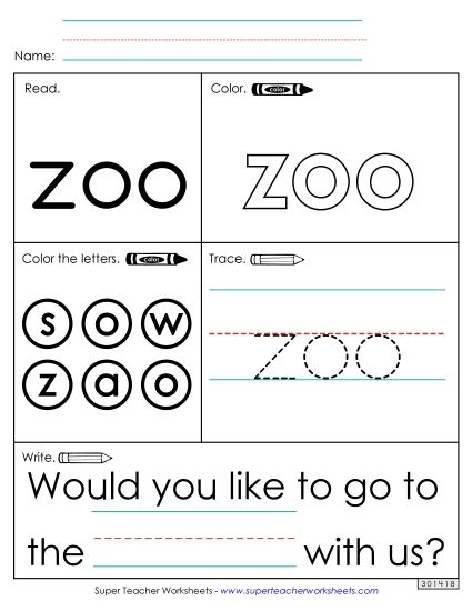 Worksheet 1: Zoo (Printable PDF Worksheet)
