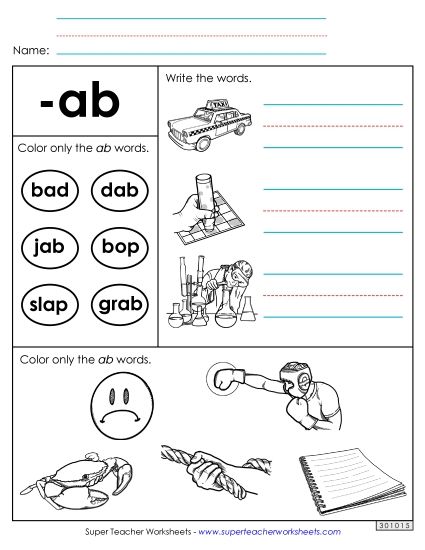 Worksheets - Worksheet 2 (-ab Words) (Printable PDF Worksheet)