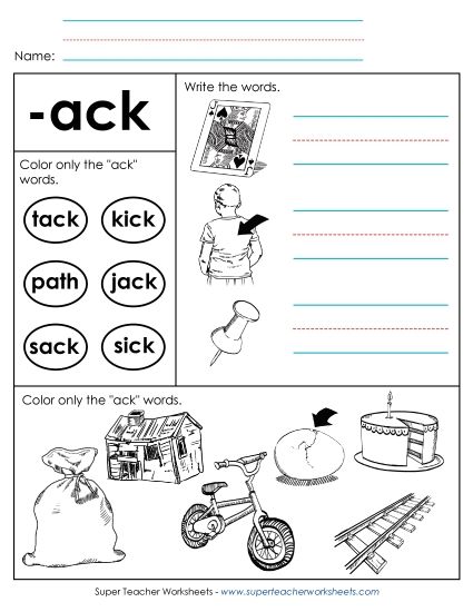Worksheets - Worksheet 2 (-ack Words) (Printable PDF Worksheet)
