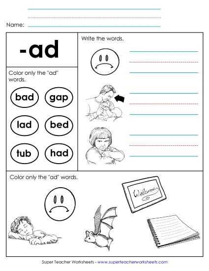 Worksheets - Worksheet 2 (-ad Words) (Printable PDF Worksheet)
