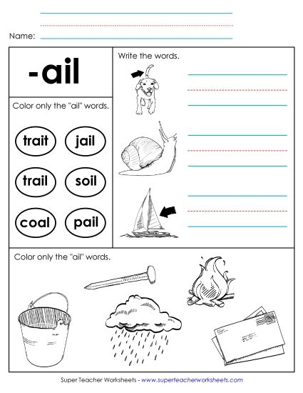 Worksheets - Worksheet 2 (-ail Words) (Printable PDF Worksheet)