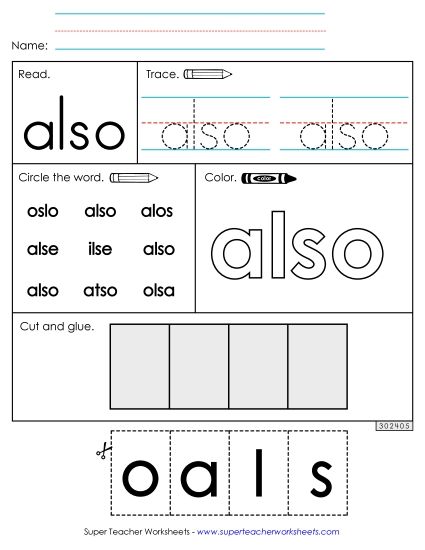 Worksheet 2: Also (Printable PDF Worksheet)