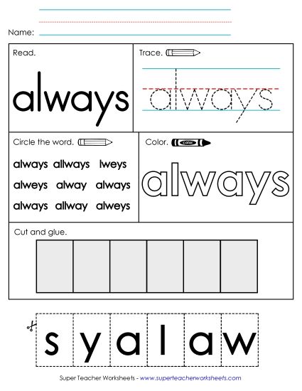 Worksheet 2: Always (Printable PDF Worksheet)