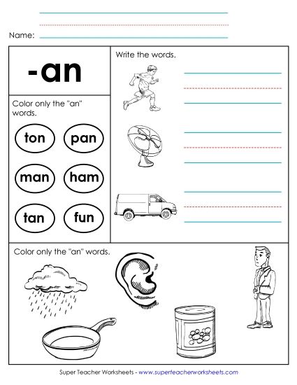 Worksheets - Worksheet 2 (-an Words) (Printable PDF Worksheet)