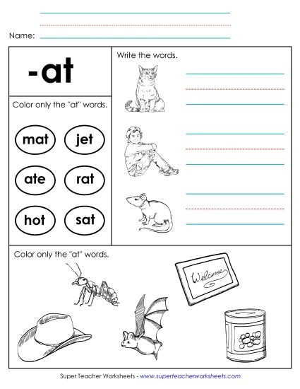 Worksheets - Worksheet 2 (-at Words) (Printable PDF Worksheet)
