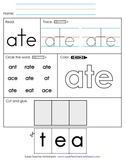 Worksheet 2: Ate (Printable PDF Worksheet)