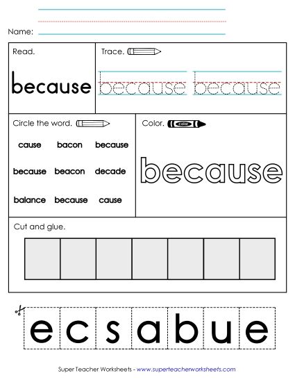 Worksheet 2: Because (Printable PDF Worksheet)