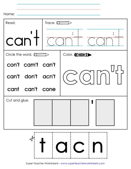 Worksheet 2: Can't (Printable PDF Worksheet)
