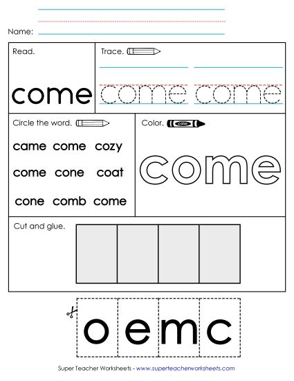 Worksheet 2: Come (Printable PDF Worksheet)