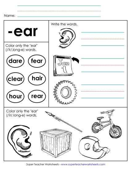 Worksheets - Worksheet 2 (-ear Words) (Printable PDF Worksheet)
