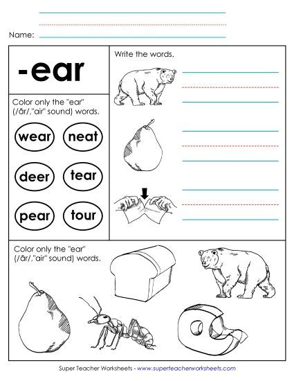 Worksheets - Worksheet 2 (-ear Words) (Printable PDF Worksheet)