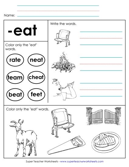 Worksheets - Worksheet 2 (-eat Words) (Printable PDF Worksheet)