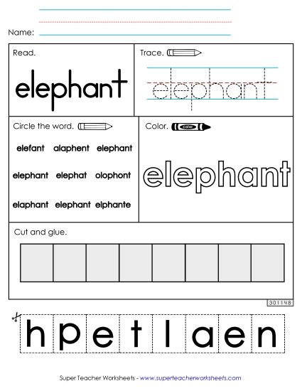 Worksheet 2: Elephant (Printable PDF Worksheet)