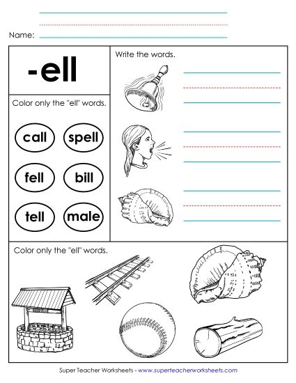 Worksheets - Worksheet 2 (-ell Words) (Printable PDF Worksheet)