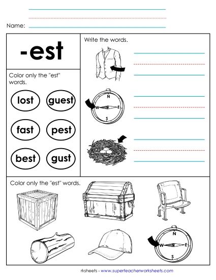 Worksheets - Worksheet 2 (-est Words) (Printable PDF Worksheet)