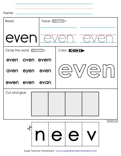 Worksheet 2: Even (Printable PDF Worksheet)